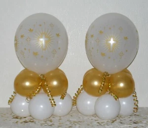 Croce Comunione/Battesimo Confezione 2/6/12 Palloncini da Tavolo Decorazione Espositore Kit - Foto 1 di 3