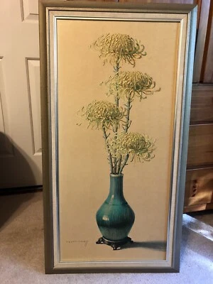 Impresión artística enmarcada vintage de crisantemos originales de los años 60 de Vladimir Tretchikoff Foto 1 de 4