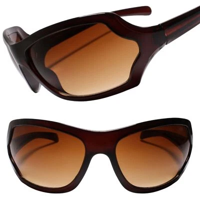 正品复古 Y2K 怀旧时尚声明女式包裹棕色太阳镜 — 第 1/3 张图片