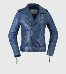 Chaqueta de cuero estilo motocicleta Whet Blu ROCKSTAR, azul noche, ancho XL - Imagen 1 de 12