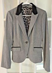 EXPRESS Size 6 Grey 1-button Jacket Blazer Full Satin Leopard Lining Pockets - Picture 1 of 12
