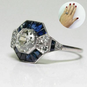 Sz 6-10 2.45CT Blue Gems Art Deco Silver Plated Wedding Engagement Ring - Picture 1 of 11