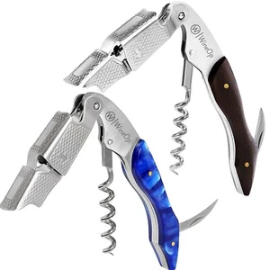 2 PACKS Double Hinged Wine Bottle Opener Corkscrew Key Stainless (Black & Blue) - Picture 1 of 16