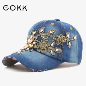 Women's Bling Hat Rhinestones Spring Flower Floral Baseball Cap Strapback New - Picture 1 of 28