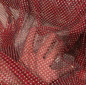 RED Crystal rhinestone 4way stretch mesh fabric 48” width sold by the yard