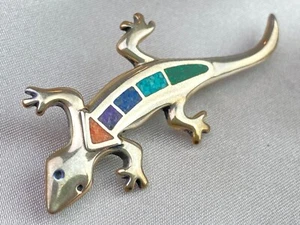 Carolyn Pollack Relios Multi Stone inlay Sterling Silver 925 Lizard Brooch - Picture 1 of 9