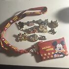 Walt Disney 10 pin Lot Mixed Disney Mickey Mouse, Nemo, Minnie Others W/ Lanyard