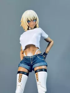 1/12 Scale White T-shirt Denim Shorts Clothes Set Model for 12'' Female Figure - Picture 1 of 5