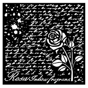 Stamperia ROSE PARFUM MANUSCRIPT WITH ROSE - STENCIL - 18CM X 18CM - Picture 1 of 1