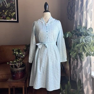 60s 70s Blue Floral Cotton Dress Vintage Cottagcore Prairie Dress Medium - Picture 1 of 11