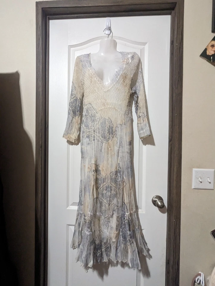 Komarov Dress 2-Piece Set Watercolor Floral  Art to Wear Sheer Lace Size M $450  - Image 1 of 4