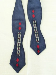 Invizo-Size Vintage Bow Tie Self Tie Blue Pure Dye Silk Abstract Atomic 13¾-17¾ - Picture 1 of 4
