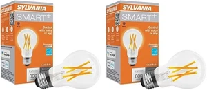 2 Pack Sylvania WiFi LED Smart A19 Light Bulb, 7.5W Efficient with Filament - Picture 1 of 7