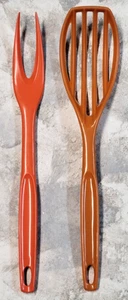 Vintage Foley Slotted Spoon Mixer Whipper & Fork Nylon Plastic Utensils Orange - Picture 1 of 12