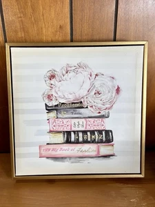 Fashion Canvas Box Print With Gold Frame Floral Books - Picture 1 of 5