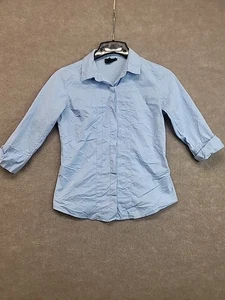 Worthington Stretch Women's S Blue Button Up Shirt Collared Sleeve Preppy - Picture 1 of 6