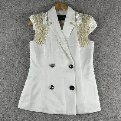 Balmain Paris Sleeveless Blazer Vest White Pearl Embellished Size S Small Preppy - Image 1 of 4