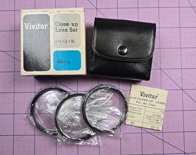 Lente de primer plano Vivitar recubierta No. +1,+ 2,+ 3 Juego de filtros macro 52 mm con estuche de cuero Foto 1 de 4