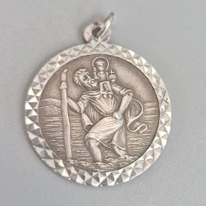 Vintage Sterling 925 Silver St Christopher Pendant Charm Engine Turned Wt. 6g B - Picture 1 of 3