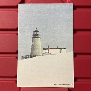 Tarjeta postal de papel James Feriola Snowy Lighthouse Cape Shore hecha en EE. UU. de colección - Imagen 1 de 2