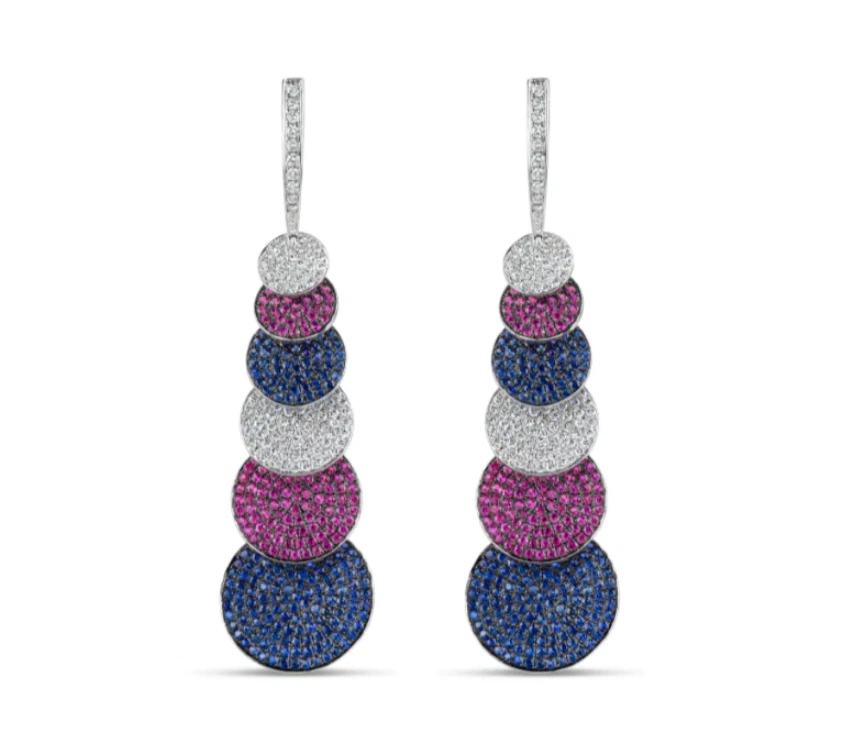 Amazing Circle Drops Lab-Created 10.04CT Diamonds, Ruby & Sapphires Fine Earring - Image 1 of 4