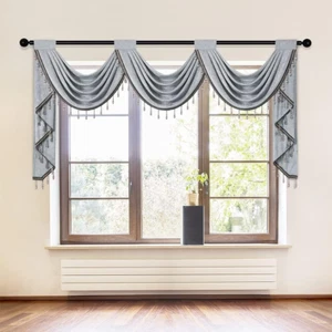 Chenille Waterfall Valance for Living Room Hollow Swag Valance for Kitchen (Silv - Picture 1 of 8