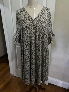 🌿Caroline Morgan Dress Leopard Print Flowy Maxi Dress Short Sleeve 14 - Picture 1 of 4