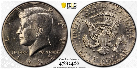 1985 P 50C KENNEDY HALF DOLLAR PCGS MS62 Protected by Gold Shield & TrueView Cover