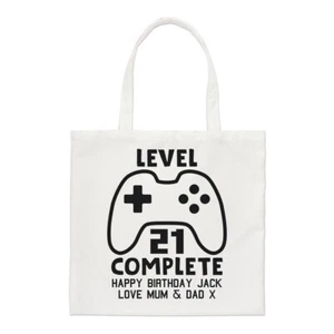 Personalised Level Complete Birthday Gamer Regular Tote Bag 18th 21st Shopper - Picture 1 of 1
