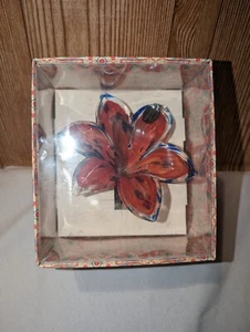 Murano Art Glass Red/Blue Flower W/ Spiral Stem Hand Made W/ Box - Picture 1 of 10