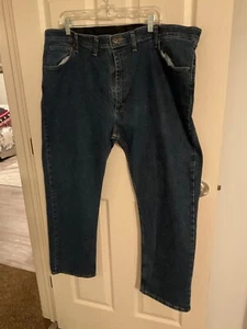 Wrangler Jeans 44x29 Blau Hose Reg Straight Faded Dark Denim Etikett 44x29 - Bild 1 von 3