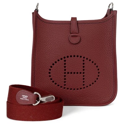 71421 auth HERMES Rouge H burgundy Clemence leather MINI EVELYNE 16 Bag Phw - Image 1 of 4