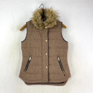 Joules Lauriston Tweed Gilet Womens 10 Brown Wool Body Warmer Country Vest Fur - Picture 1 of 13