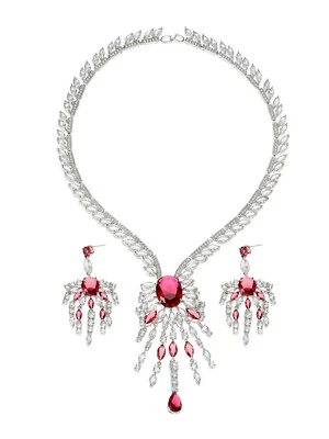 Luxury All Cubic Zirconia CZ Wedding Queen Prom Necklace Earrings 5 Colours - Image 1 of 2