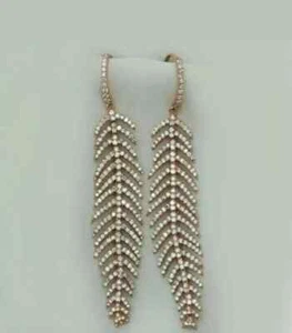 3 Ct Round Cut Simulated Diamond Feather Dangle Earrings Silver Rose Gold Plated - Picture 1 of 5