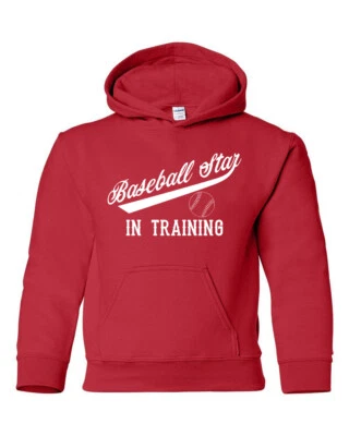 BASEBALL STAR IN TRAINING Youth Kids Red Hoodie Pullover Sweatshirt S-XL  - Image 1 of 2
