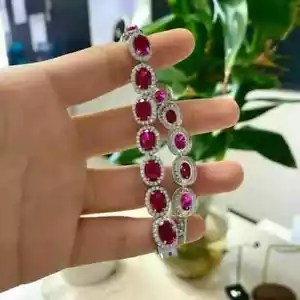 12 Ct Lab Created Ruby Diamond Women's Tennis Bracelet 14K White Gold Plated - Picture 1 of 6