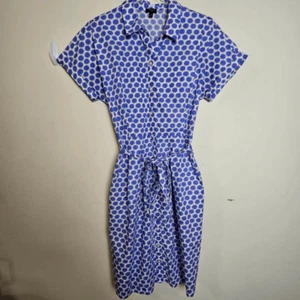 Talbots 100% Cotton Short Sleeve Belted Shirt Dress Women's Geometric Print Blue - Picture 1 of 4