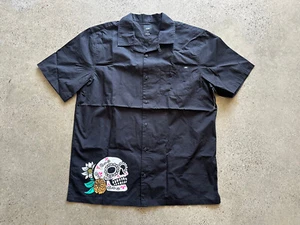 Deadstock NWOT Vans Guided Dia de Los Muertos Black Cotton Button-Up Shirt Sz L - Picture 1 of 9