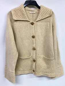Handmade cardigan jacket womens L cream Slow granny's pure wool chunky 004 - Picture 1 of 6