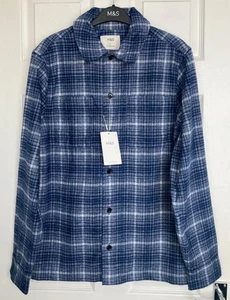 NUEVA M&S Para Hombres Mediana Azul Mezcla Cuadros Sobrecamisa Con Lana Talla S - Imagen 1 de 3