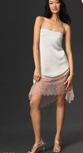 Anthropologie Lace Trim Asymmetrical Slip Midi Dress-UK 12 - Picture 1 of 11