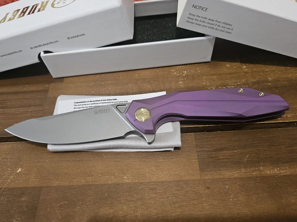 Faca dobrável Kubey Nova lâmina de titânio Collin ouro roxo, 14C28N - Imagem 1 de 4