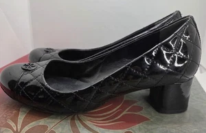 Tory Burch Kaitlin Damen-Pump gesteppt Lackleder Blockabsatz klassisch Größe 7  - Bild 1 von 14