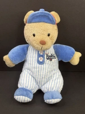 Carters Baseball Little Rookie Bear Rattle Plush Brown Blue White 10" Lovey - Image 1 of 4