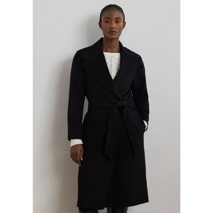 Lauren Ralph Lauren Belted Wrap Coat Black Wool Blend Women’s Size 16 NEW - Picture 1 of 9