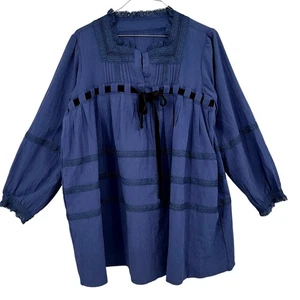 Romantic Goth Coquette Long Sleeve Tunic Top XL Velvet Ribbon Bow Lace Minidress - Picture 1 of 4