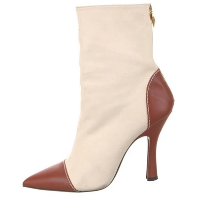 Botas de Tacón Escada Italianas Cuero Cordero Beige Carmelo Marrón EE. UU. 10/IT 40 Foto 1 de 4