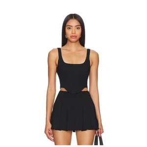Amanda Uprichard Fisher Black Corset Top Sleeveless Square Neck Tank - Picture 1 of 11