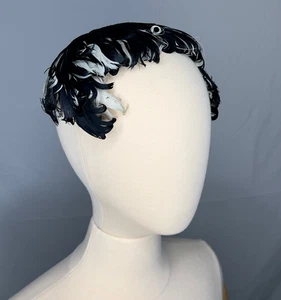 1950s Vintage Beresford Black & White Ombre Feather Hat, Elegant Handmade Design - Picture 1 of 7